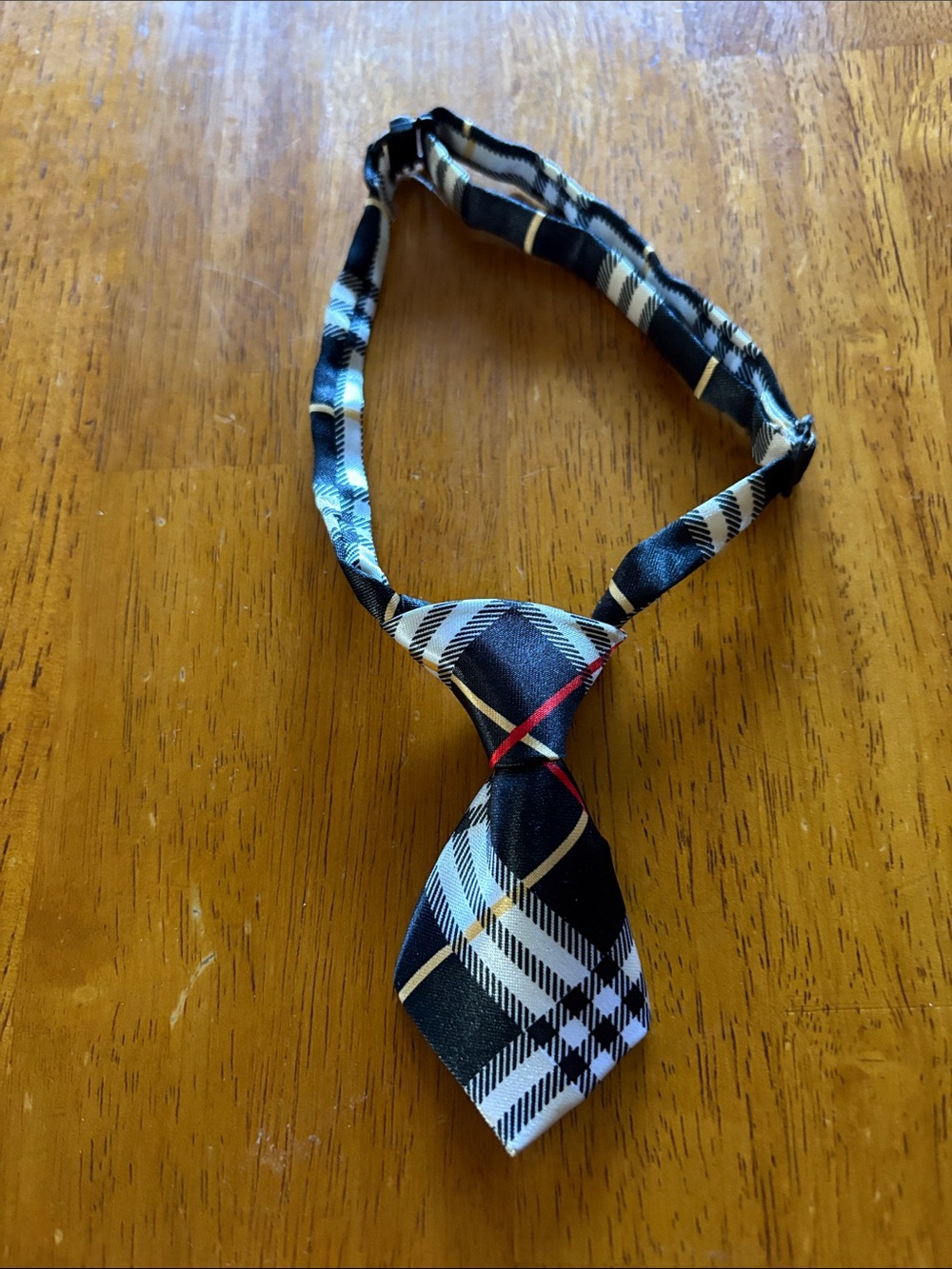 Black Plaid Pre-Tied Neck Tie for small dog